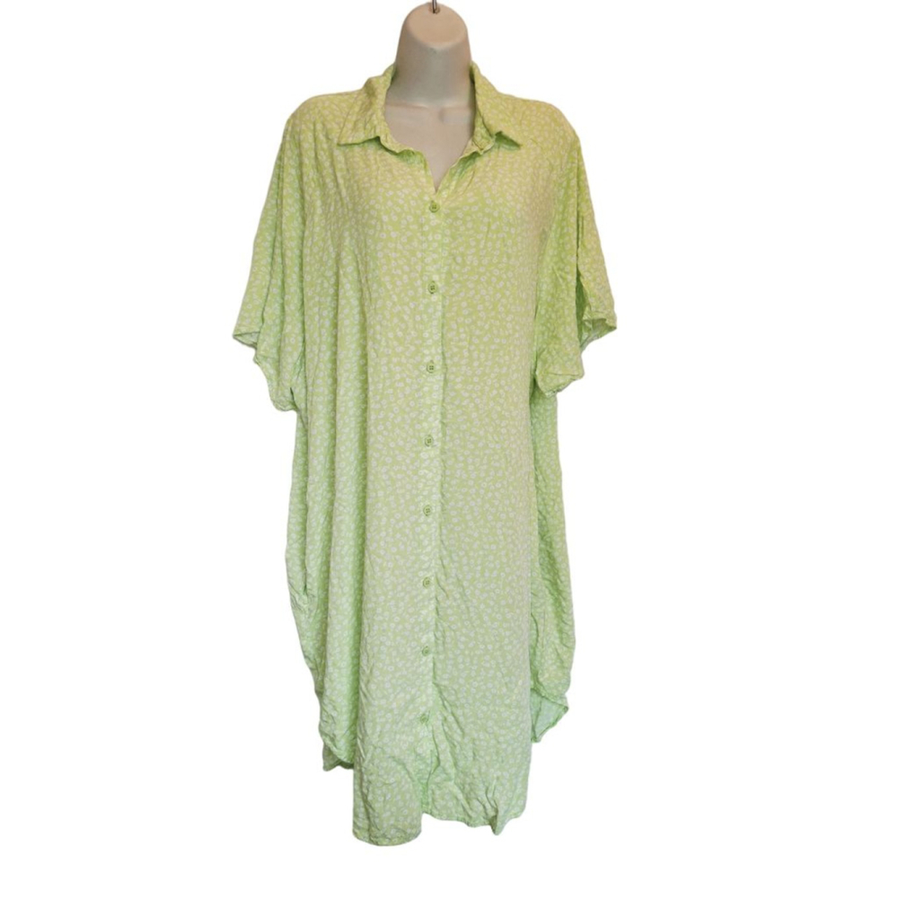MONKL womens Green & White Floral Button Down Shirt XL house dress